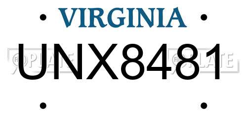 UNX8481 Virginia License Plate
