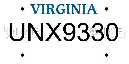 UNX9330 Virginia License Plate