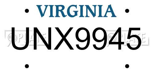 UNX9945 Virginia License Plate