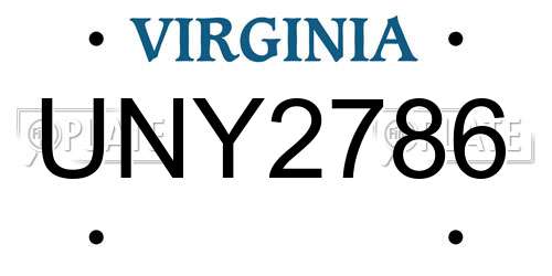 UNY2786 Virginia License Plate