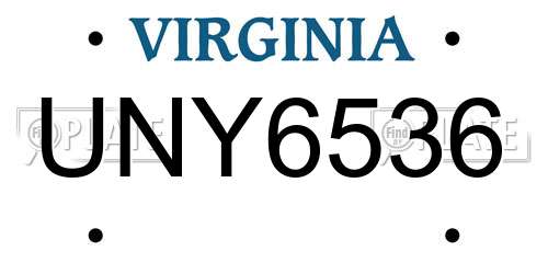 UNY6536 Virginia License Plate