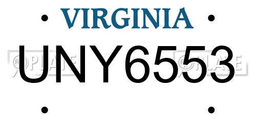 UNY6553 Virginia License Plate