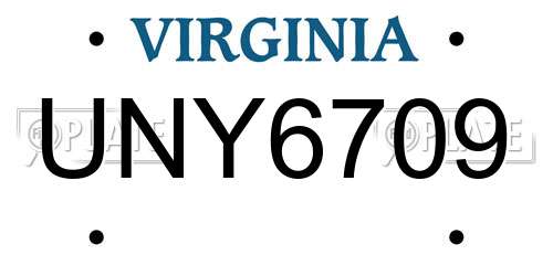 UNY6709 Virginia License Plate