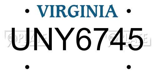 UNY6745 Virginia License Plate