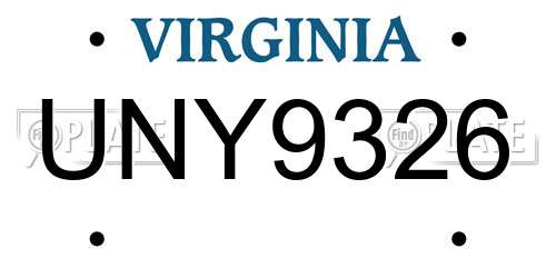 UNY9326 Virginia License Plate