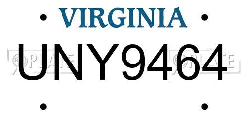 UNY9464 Virginia License Plate