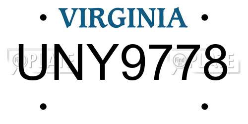 UNY9778 Virginia License Plate