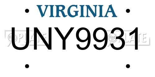 UNY9931 Virginia License Plate