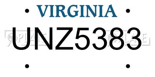 UNZ5383 Virginia License Plate