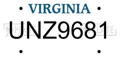 UNZ9681 Virginia License Plate