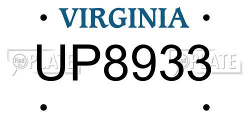 UP8933 Virginia License Plate