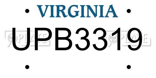 UPB3319 Virginia License Plate