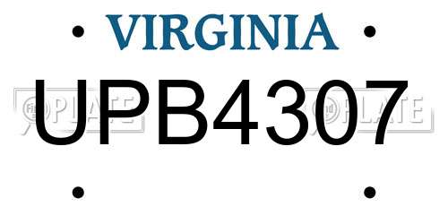 UPB4307 Virginia License Plate