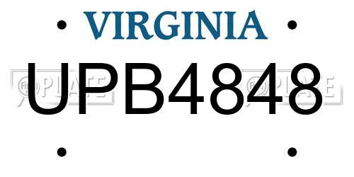 UPB4848 Virginia License Plate