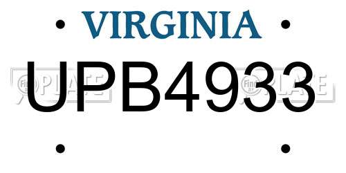 UPB4933 Virginia License Plate