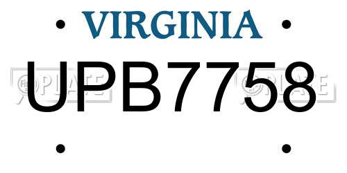 UPB7758 Virginia License Plate