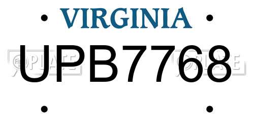 UPB7768 Virginia License Plate