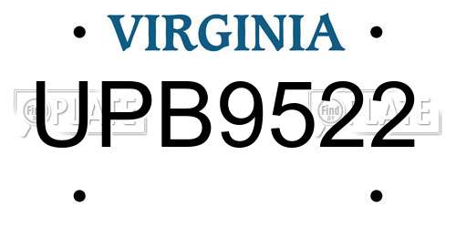 UPB9522 Virginia License Plate