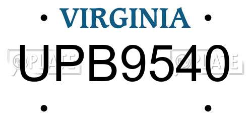 UPB9540 Virginia License Plate