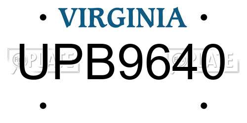 UPB9640 Virginia License Plate