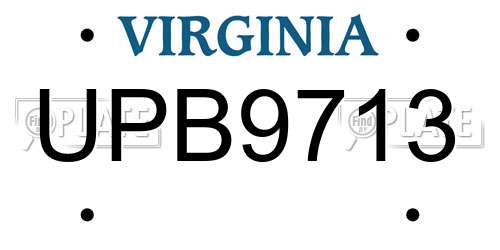 UPB9713 Virginia License Plate