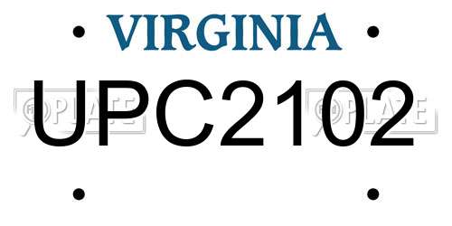 UPC2102 Virginia License Plate