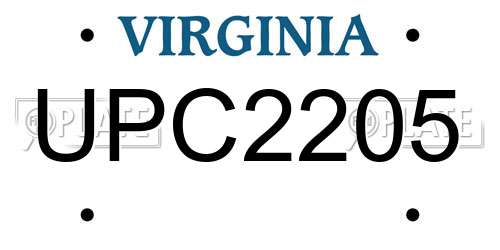 UPC2205 Virginia License Plate