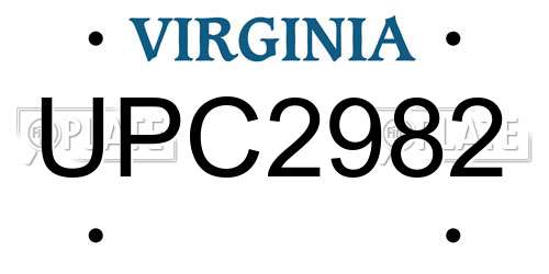UPC2982 Virginia License Plate