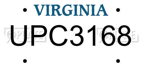 UPC3168 Virginia License Plate