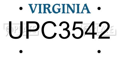 UPC3542 Virginia License Plate