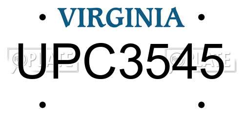 UPC3545 Virginia License Plate