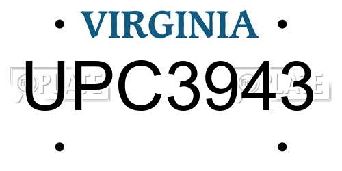 UPC3943 Virginia License Plate