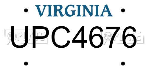UPC4676 Virginia License Plate