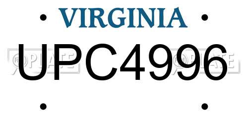 UPC4996 Virginia License Plate
