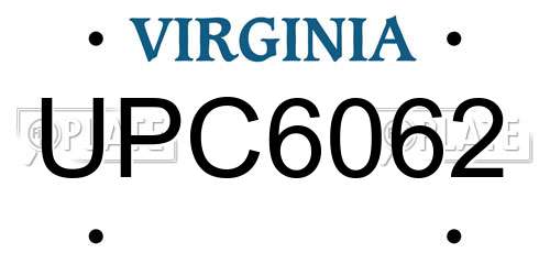 UPC6062 Virginia License Plate