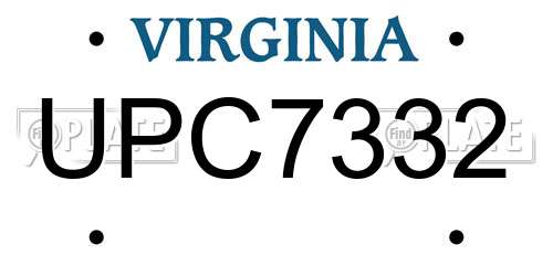UPC7332 Virginia License Plate