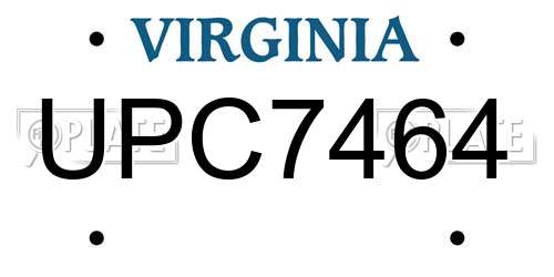 UPC7464 Virginia License Plate