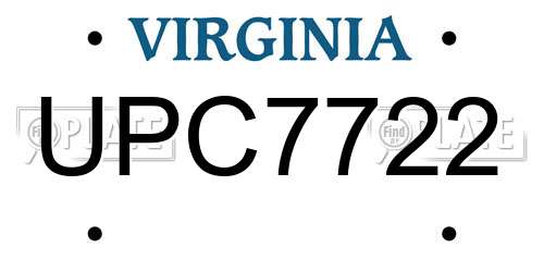 UPC7722 Virginia License Plate