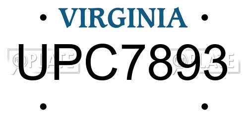 UPC7893 Virginia License Plate