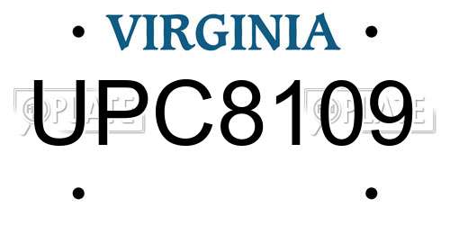 UPC8109 Virginia License Plate