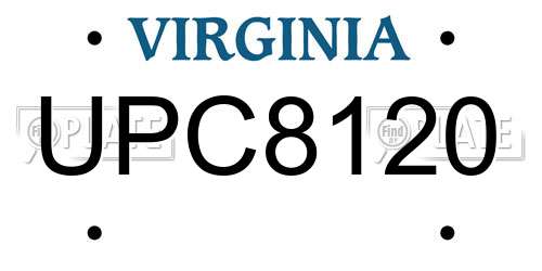 UPC8120 Virginia License Plate