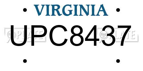 UPC8437 Virginia License Plate