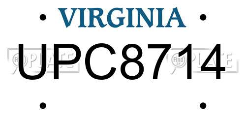 UPC8714 Virginia License Plate