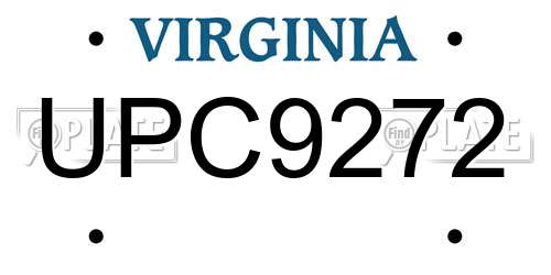 UPC9272 Virginia License Plate