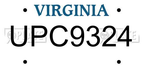 UPC9324 Virginia License Plate