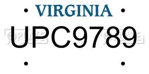 UPC9789 Virginia License Plate