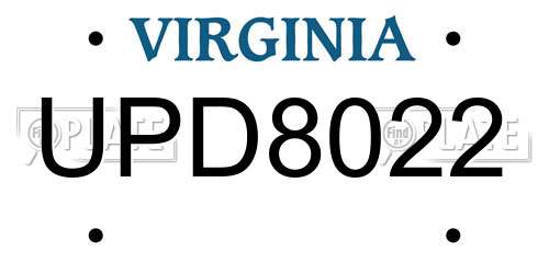 UPD8022 Virginia License Plate