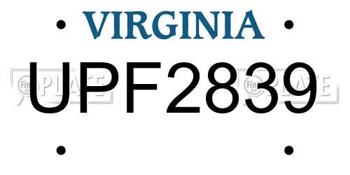 UPF2839 Virginia License Plate