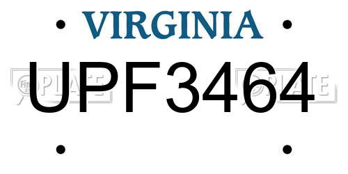 UPF3464 Virginia License Plate