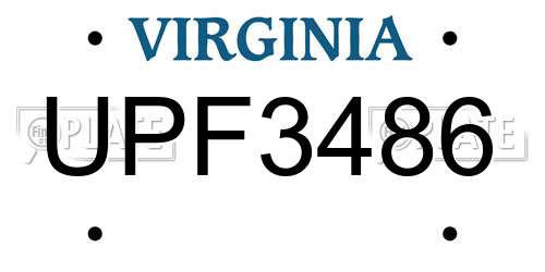 UPF3486 Virginia License Plate